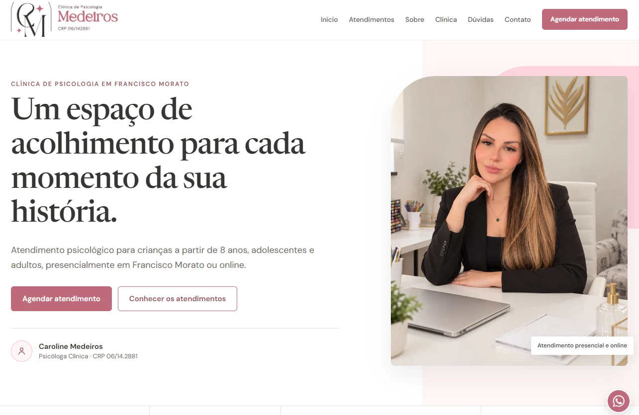 Site da Clínica de Psicologia Medeiros desenvolvido pela SNA Soluções Digitais