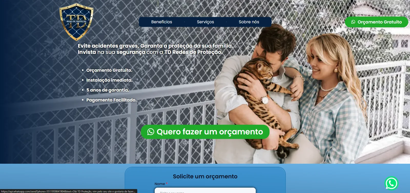 Site da TD Proteção desenvolvido pela SNA Soluções Digitais