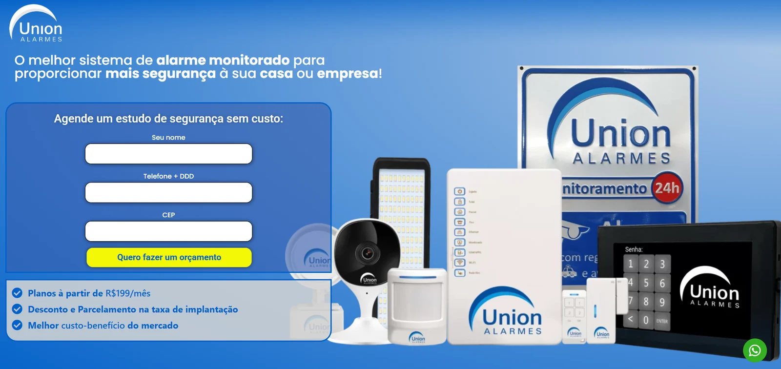 Site da Union Alarmes desenvolvido pela SNA Soluções Digitais